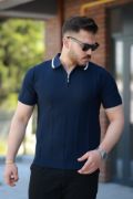 Erkek Yakalı Fermuarlı Kısa Kollu T-shirt resmi